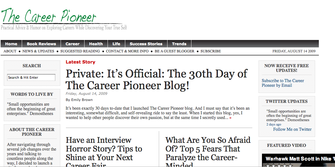 The Career Pioneer Blog Snapshot